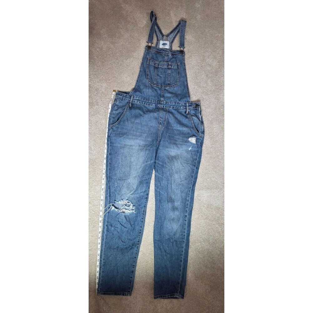 Old Navy Womens Medium Denim Overalls With Distressed Detailing & Adjustable Str